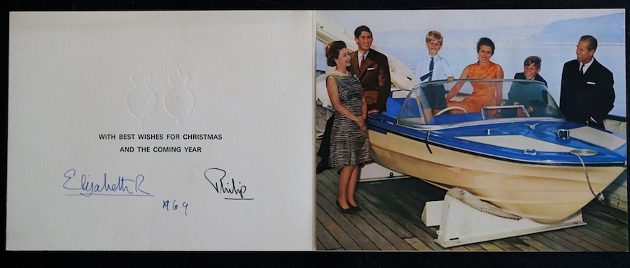 Queen ELizabeth II, Philip, Princess Anne, Prince Edward, Prince Charles, Prince Andrew, Christmas card, 1969